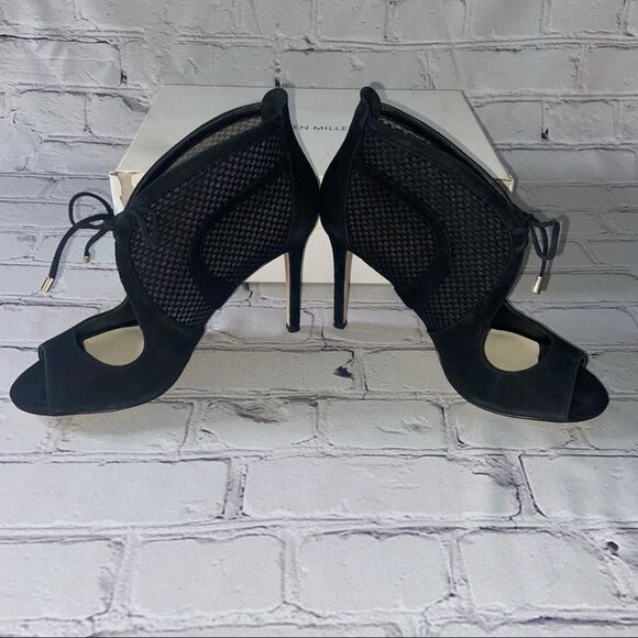 Karen Millen Peep - Toe Black Suede Stiletto Heel Size 8 US 38 IT - Picture 3 of 5